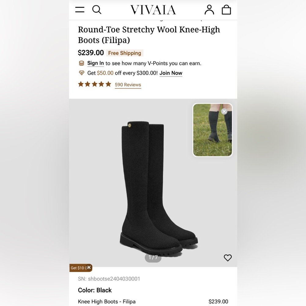 Black Knee-High Women's Wool Stretchy Boots